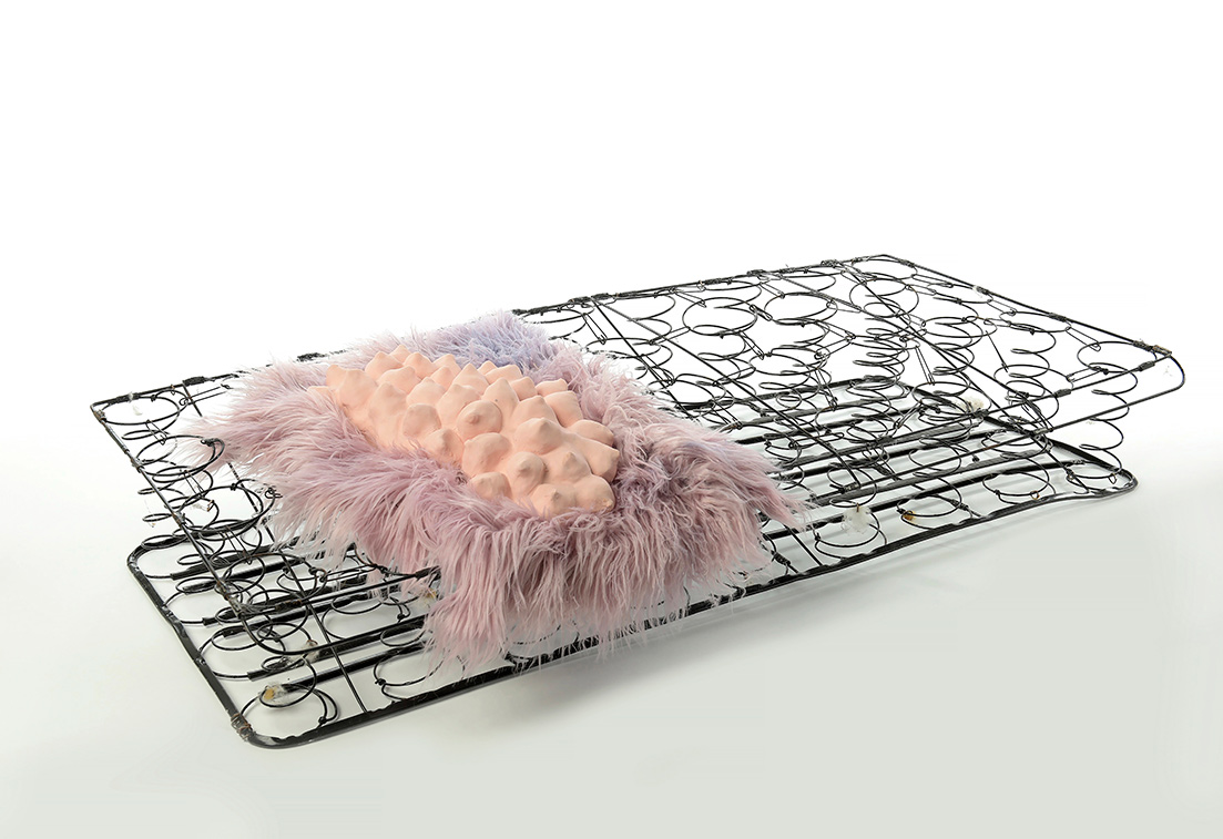 Springs for Something, 128 x 97cm metal springs, faux fur & silicone